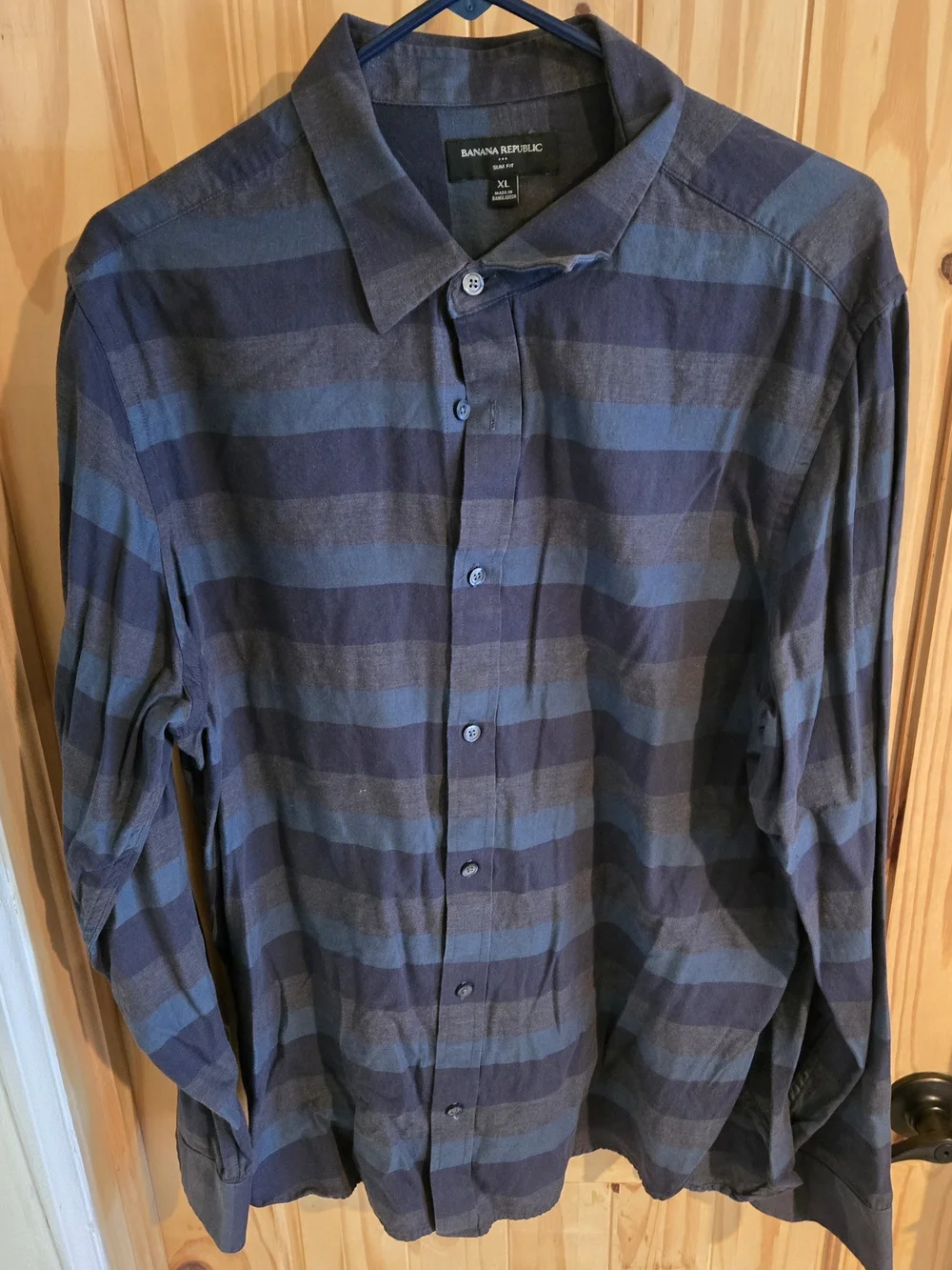 Banana Republic Men’s Horizontal Stripe Button-Down Shirt - Blue & Gray